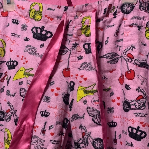 Y2K PINK Victorias Secret Flannel Rock & Roll Bikercore Theme PJ Pants sz M VTG - Picture 4 of 8